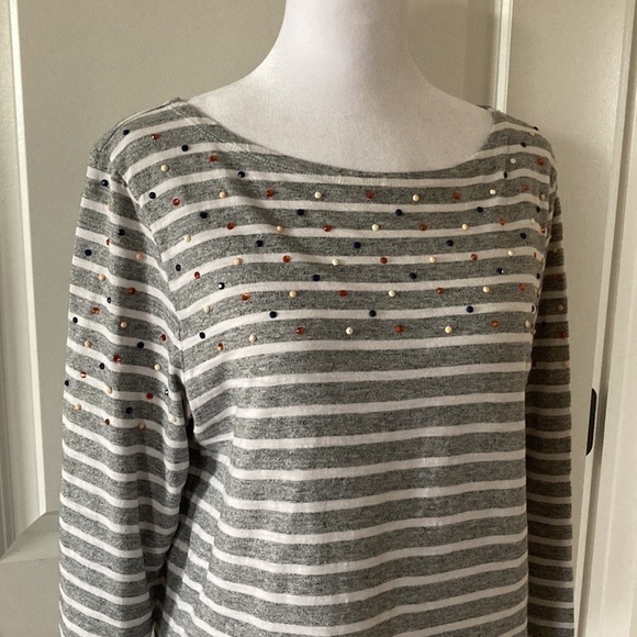 J. Crew medium long sleeve top stripes gray white - Picture 6 of 12
